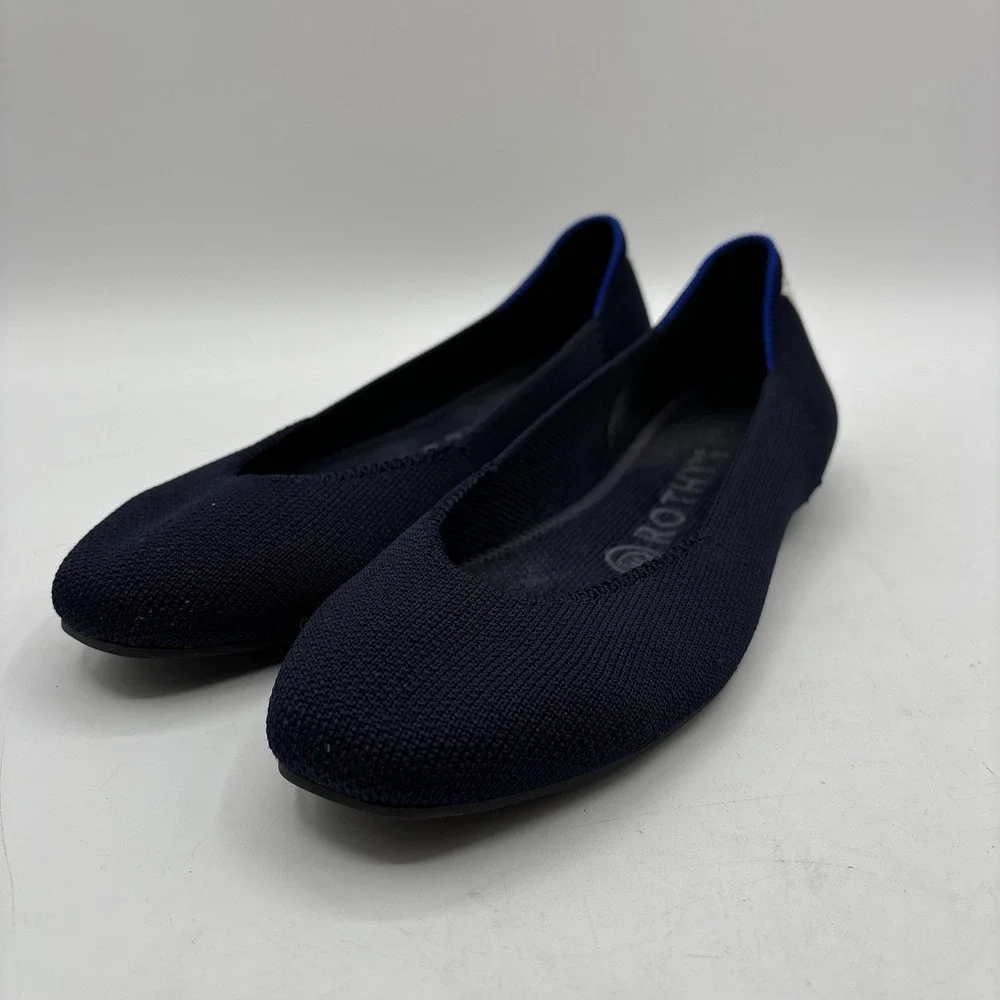 Rothy's The Square Ballet Flat Women's Size 5.5 Navy Heel Stripe Shoes